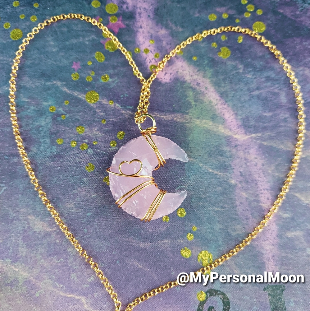 Wire Wrapped Rose Quartz Moon